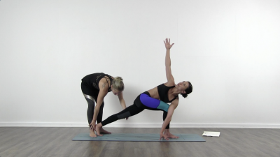 Yogi is practising yoga on a blue yoga mat on white background