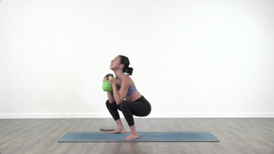 Yogi is practising yoga on a blue yoga mat on white background